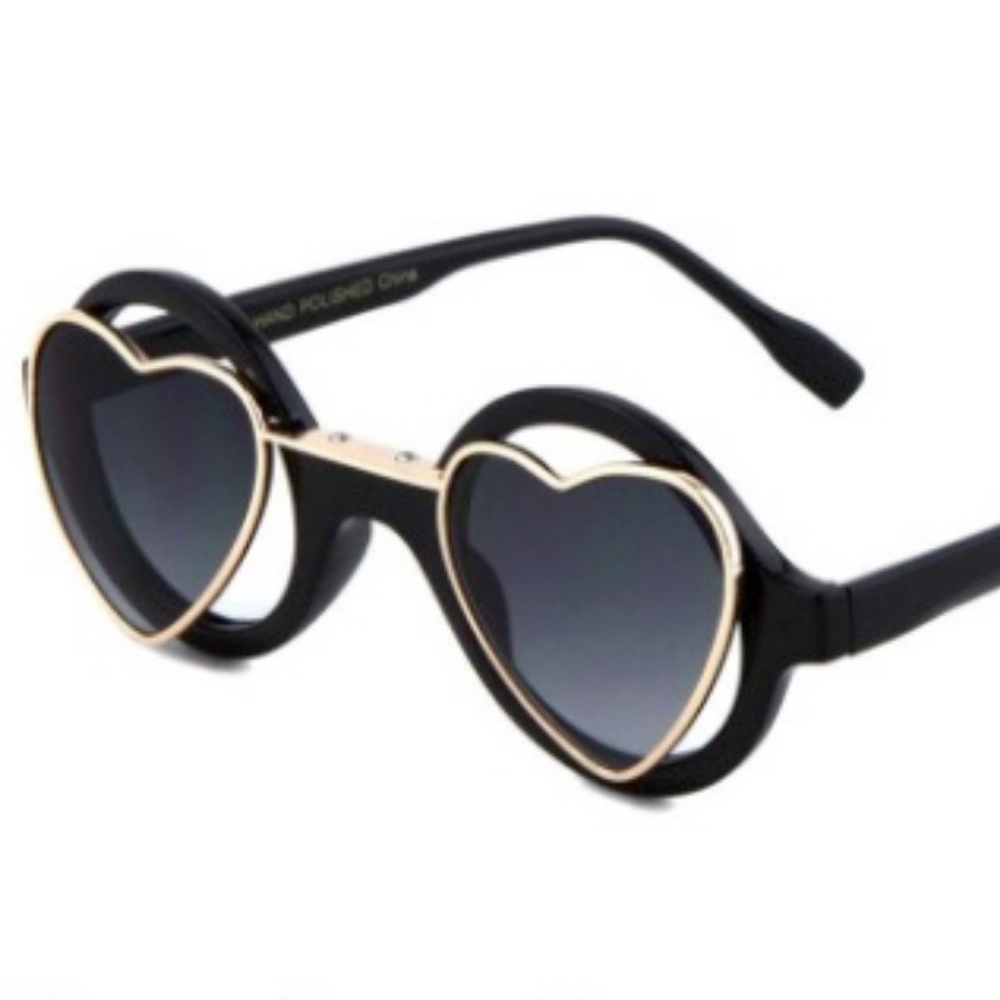 Round Heart Shape Lens BLACK & GOLD NEW SUNGLASSES